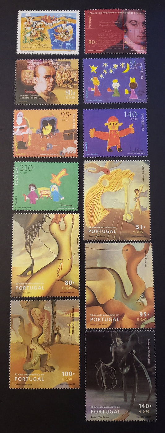 Lot 56 Portugal SC#2308/2338 1999 Surrealist Group Of Lisbon / Christmas Issues, 12 VFNH Singles, Click on Listing to See ALL Pictures, 2017 Scott Cat. $15.45