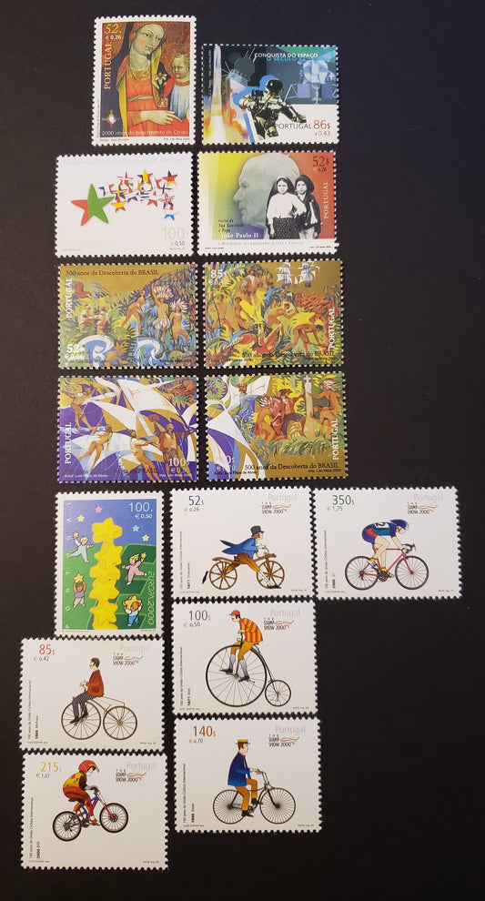 Lot 58 Portugal SC#2341/2365 2000 Birth Of Jesus Christ / Intl. Cycling Union Cent. And The Stamp Show 2000, London, 15 VFNH Singles, Click on Listing to See ALL Pictures, 2017 Scott Cat. $21.85