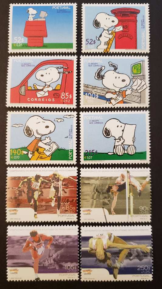 Lot 61 Portugal SC#2388/2399 2000-2001 Snoopy / World Indoor Track And Field Championships Issues, 10 VFNH Singles, Click on Listing to See ALL Pictures, 2017 Scott Cat. $14.25