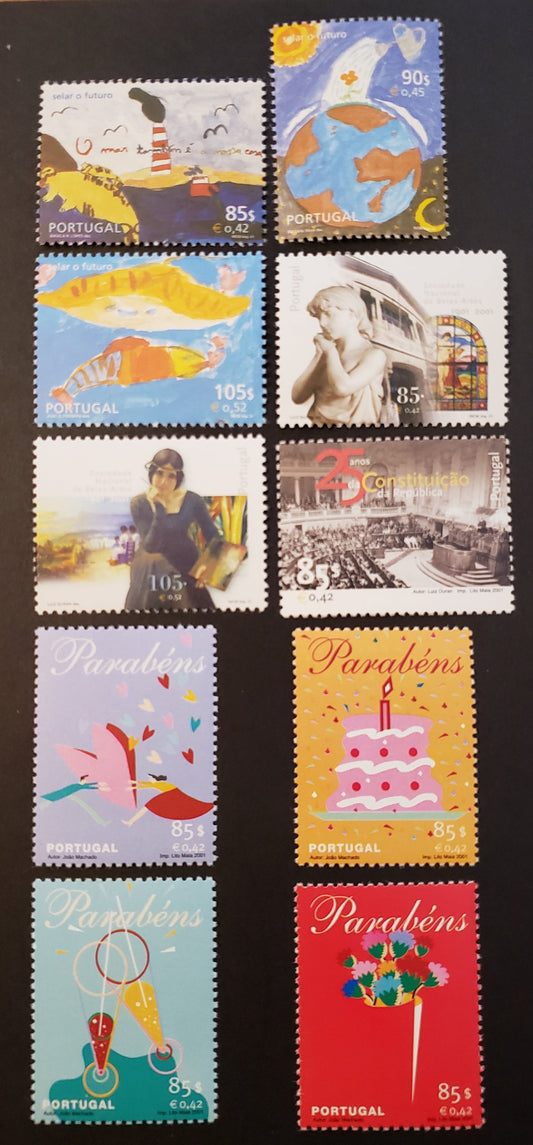 Lot 63 Portugal SC#2414/2425 2001 Stamp Design Contest / Congratulations Issues, 10 VFNH Singles, Click on Listing to See ALL Pictures, 2017 Scott Cat. $11.25