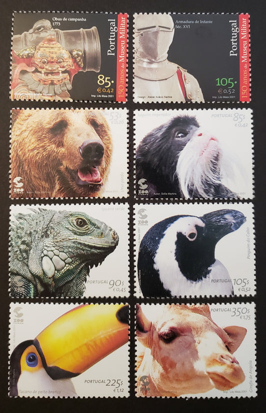 Lot 65 Portugal SC#2432/2440 2001 Military Museum 150th Anniv. / Animals At Lisbon Zoo Issues, 8 VFNH Singles, Click on Listing to See ALL Pictures, 2017 Scott Cat. $13.9