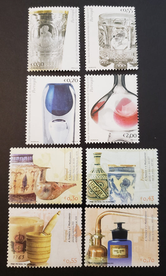 Lot 77 Portugal SC#2585/2593 2003 Glass / Apothecary Items Issues, 8 VFNH Singles, Click on Listing to See ALL Pictures, 2017 Scott Cat. $15.5