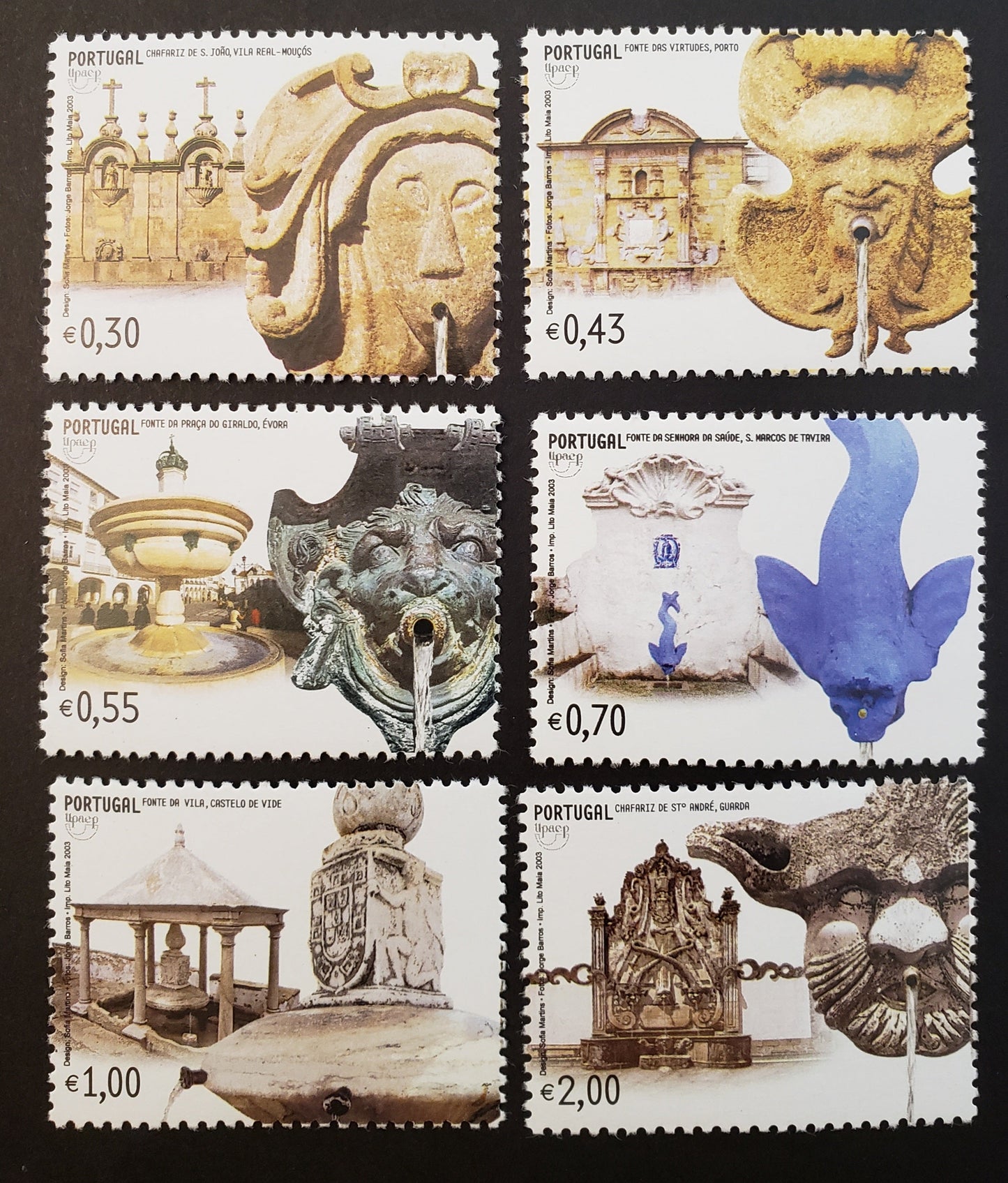 Lot 78 Portugal SC#2579/2584 2003 Fountains Issue, 6 VFNH Singles, Click on Listing to See ALL Pictures, 2017 Scott Cat. $14