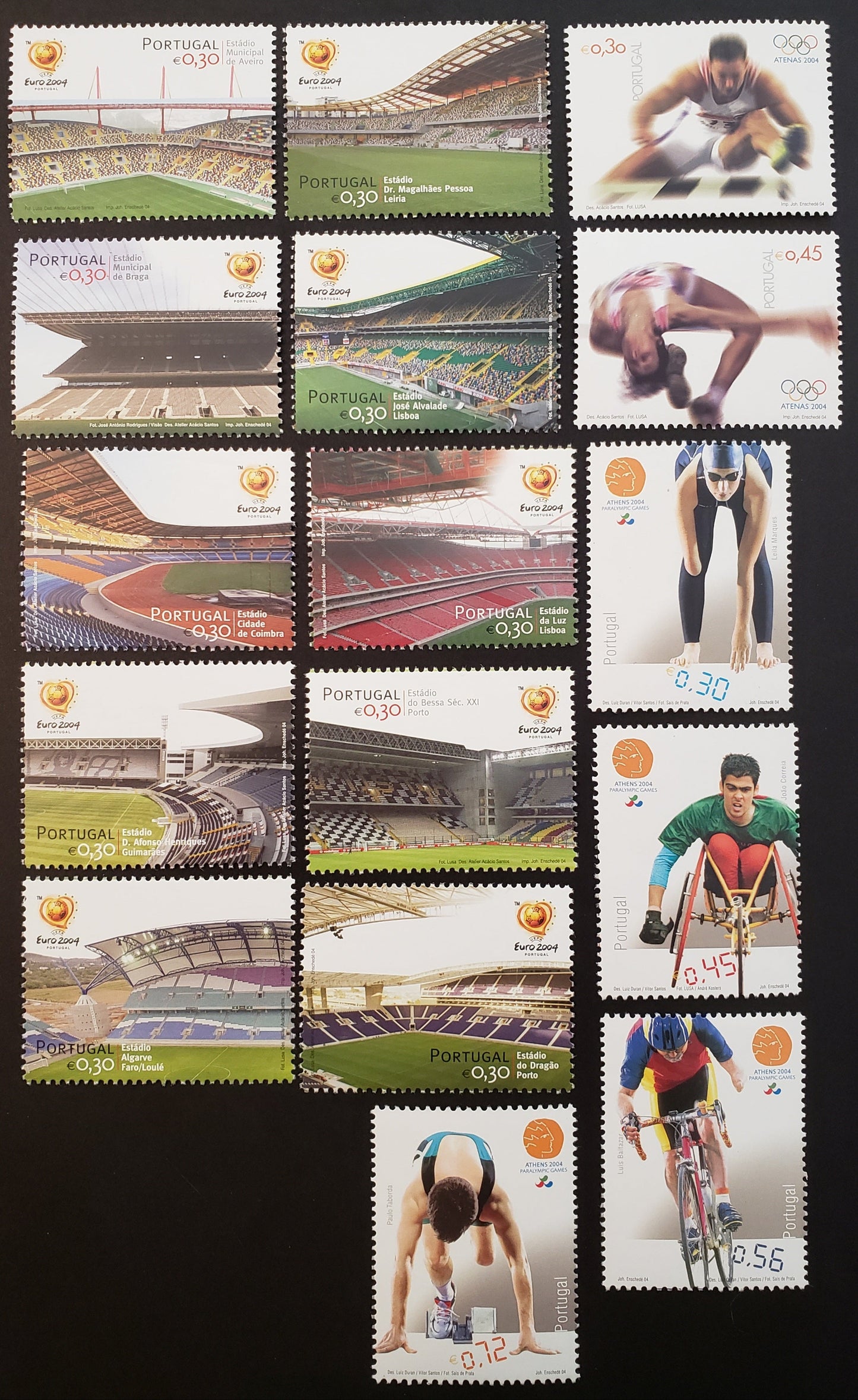 Lot 82 Portugal SC#2638/2674 2004 Stadiums For European Soccer Championship / Paralympics Issues, 16 VFNH Singles, Click on Listing to See ALL Pictures, 2017 Scott Cat. $16.35