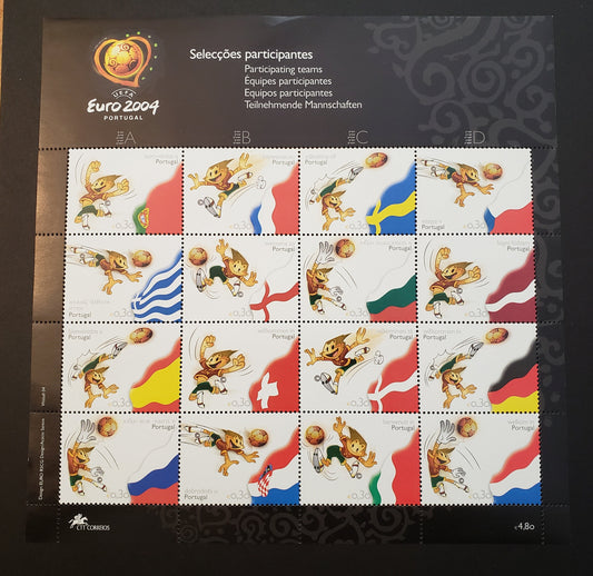 Lot 86 Portugal SC#2620 2004 Flags Of Countries in European Soccer Championships Issue, A VFNH Sheet Of 16, Click on Listing to See ALL Pictures, 2017 Scott Cat. $14