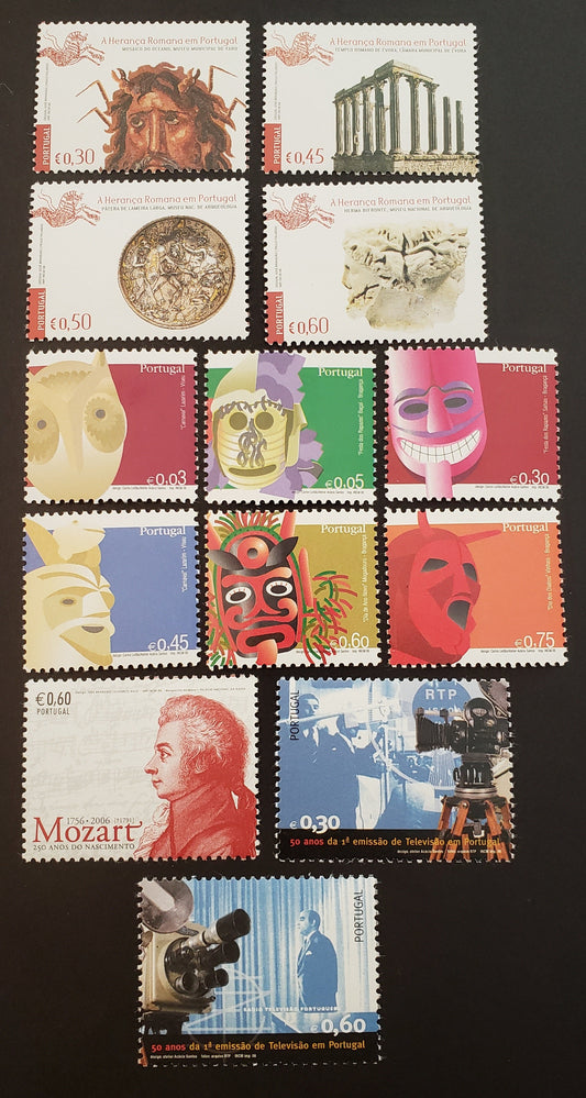 Lot 97 Portugal SC#2822/2854 2006 Roman Heritage / Television Broadcasting In Portugal 50th Anniv. Issues, 13 VFNH Singles, Click on Listing to See ALL Pictures, 2017 Scott Cat. $14.55