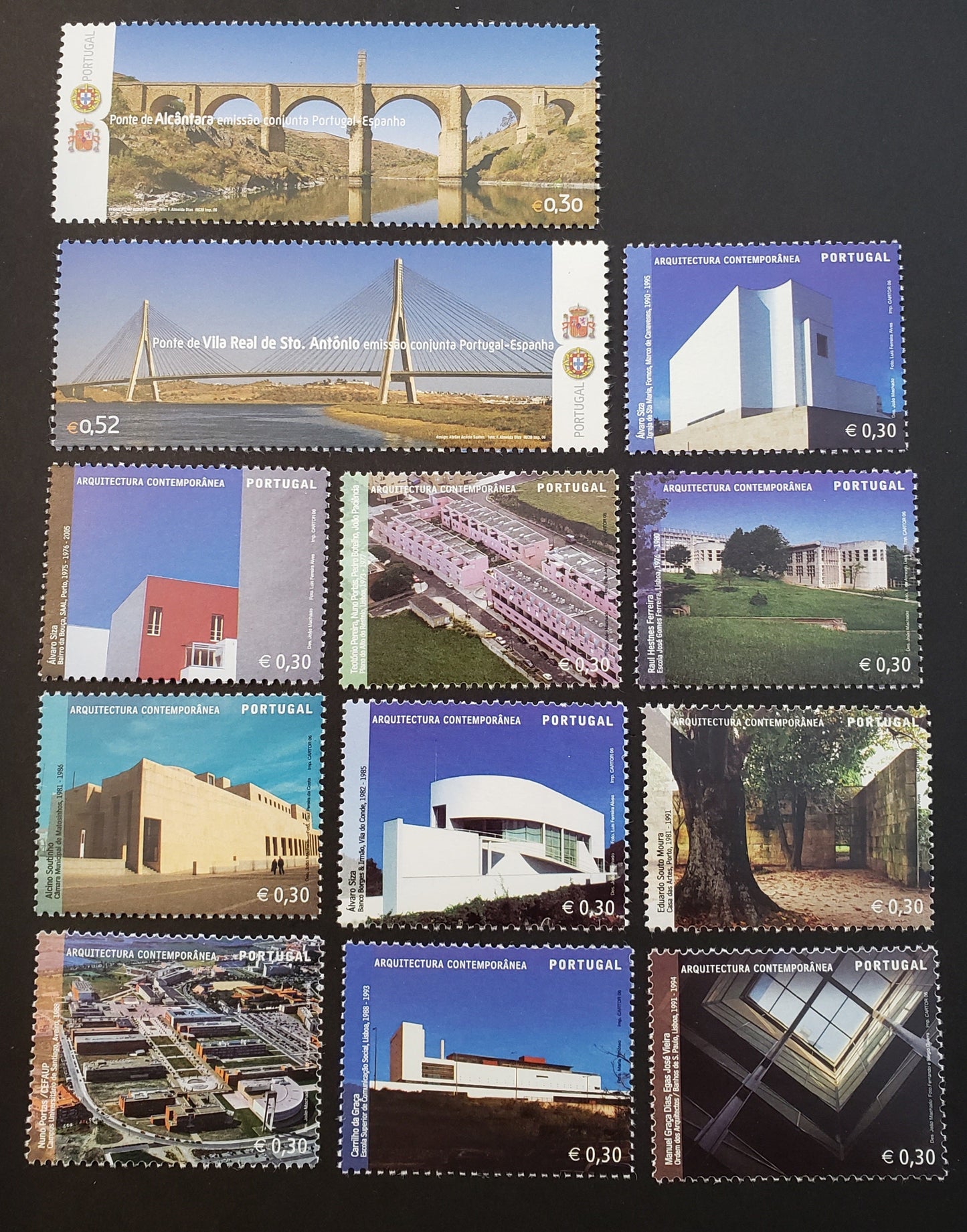 Lot 99 Portugal SC#2843/2856 2006 Modern Architecture / Bridges Between Portugal And Spain Issues, 12 VFNH Singles, Click on Listing to See ALL Pictures, 2017 Scott Cat. $9.85