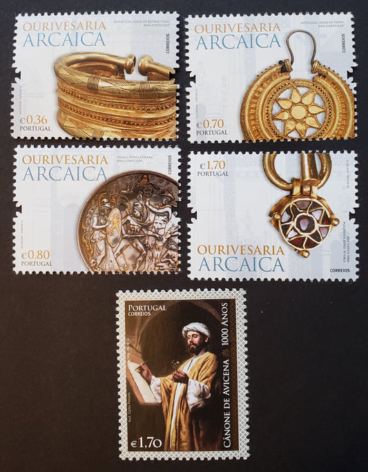 Lot 3 Portugal SC#3529/3543 2013 Antique Works Of Jewelers / Compilation Of The Canon Of Medicine Issues, 5 VFNH Singles, Click on Listing to See ALL Pictures, 2017 Scott Cat. $13.75