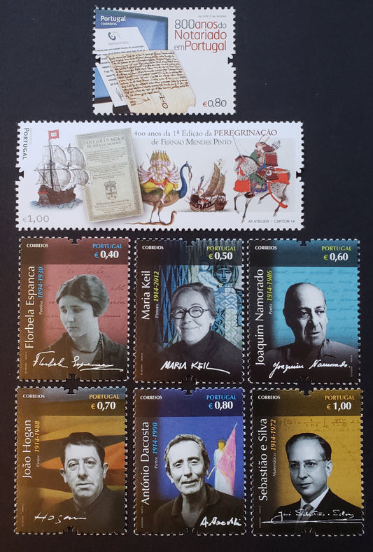 Lot 8 Portugal SC#3576/3585 2014 Publication Of Peregrinacao / Famous People Issues, 8 VFNH Singles, Click on Listing to See ALL Pictures, 2017 Scott Cat. $16