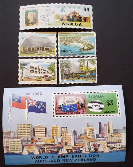 Lot 90 Samoa SC#775/780 1990 Great Britain No. 1 / World Stamp Exhibition Issues, 5 VFNH Singles And 1 Souvenir Sheet, Click on Listing to See ALL Pictures, 2017 Scott Cat. $13.6