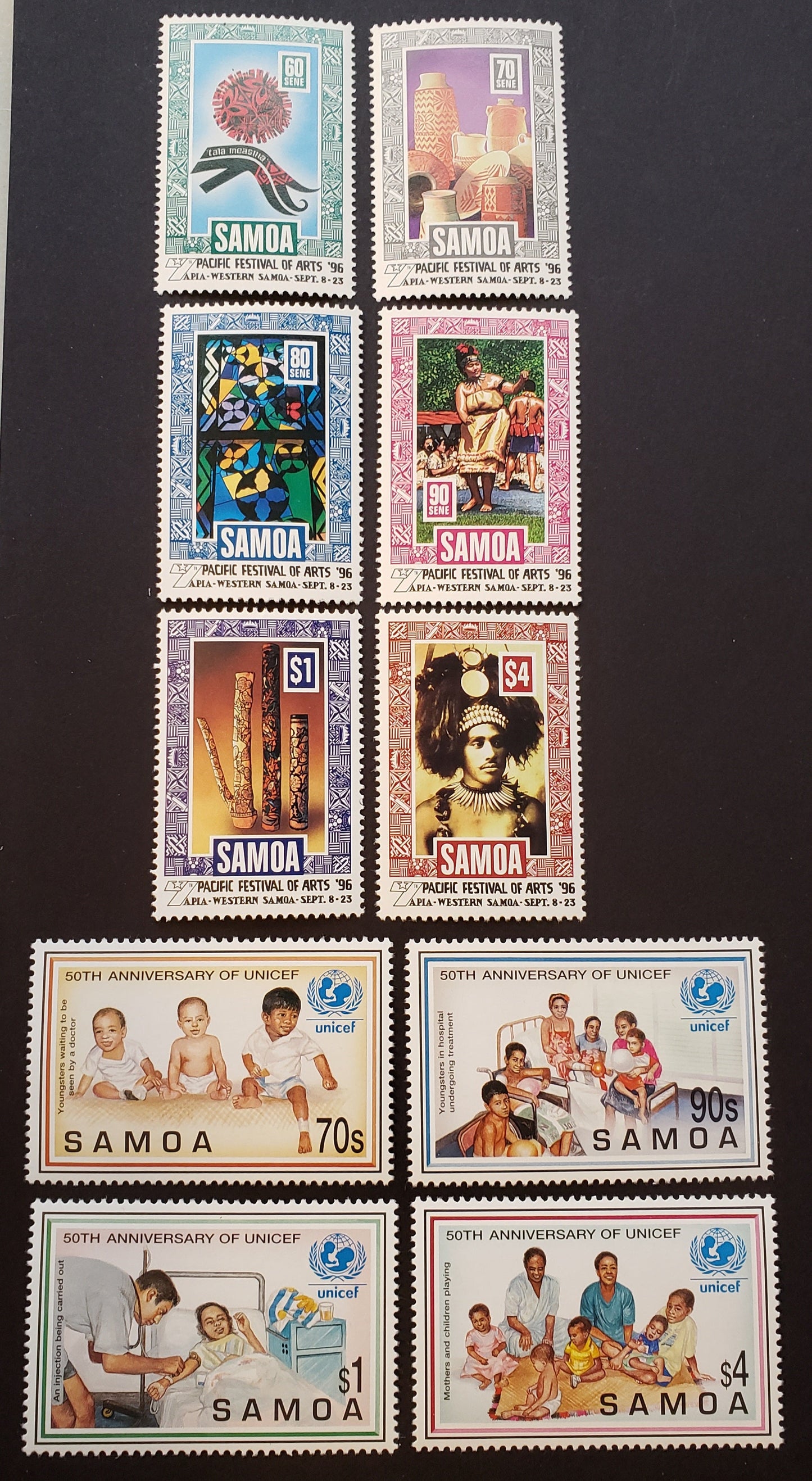 Lot 91 Samoa SC#923/932 1996 Pacific Festival Of Arts / UNICEF Issues, 10 VFNH Singles, Click on Listing to See ALL Pictures, 2017 Scott Cat. $13