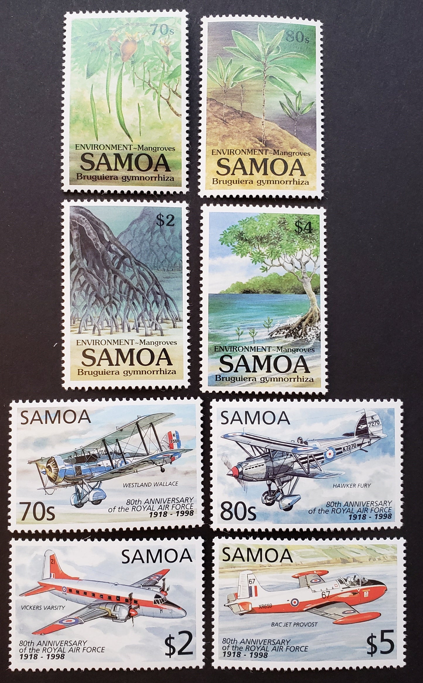 Lot 94 Samoa SC#952/960 1998 Mangroves / Royal Air Force Issues, 8 VFNH Singles, Click on Listing to See ALL Pictures, 2017 Scott Cat. $14.65