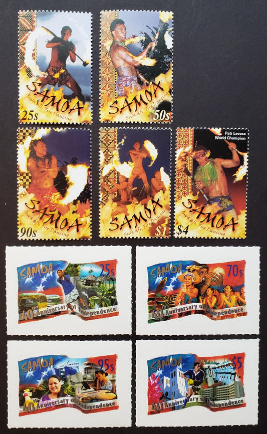 Lot 96 Samoa SC#991/1004 2001-2002 Fire Dancers / Independence Issues, 9 VFNH Singles, Click on Listing to See ALL Pictures, 2017 Scott Cat. $14