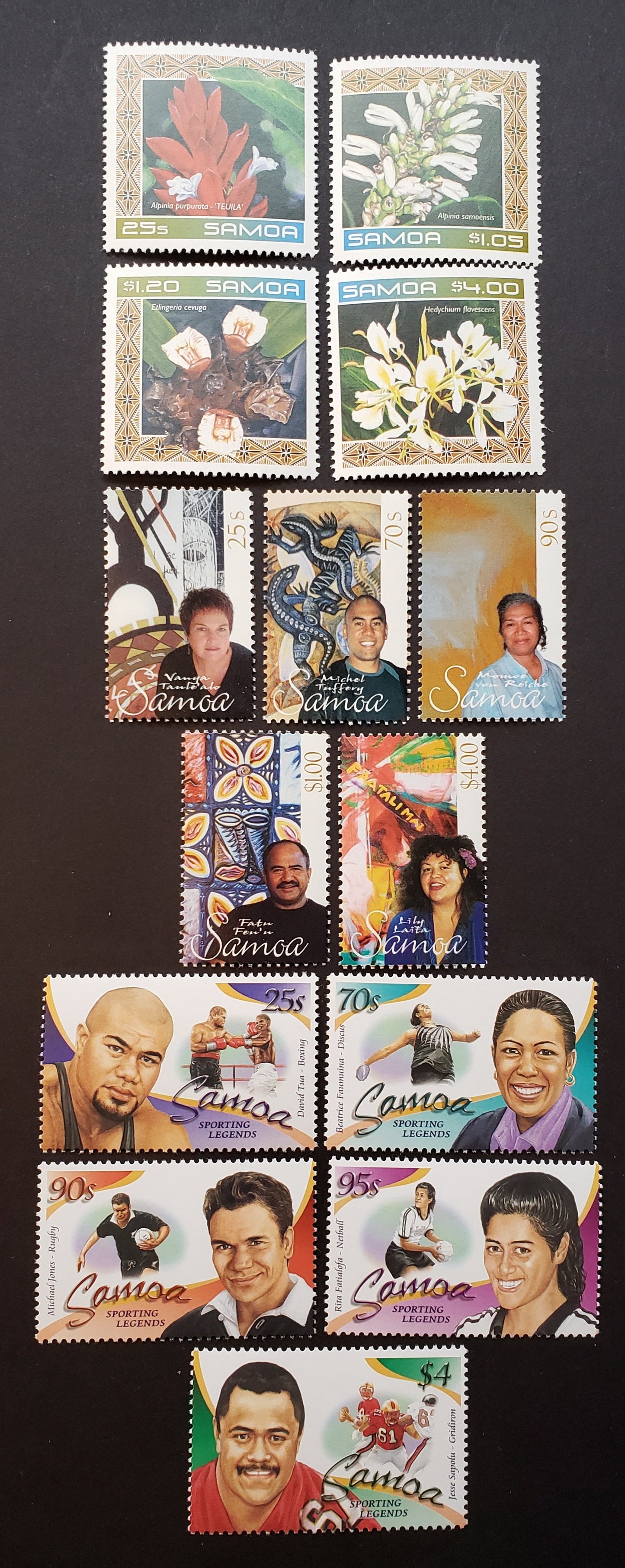 Lot 98 Samoa SC#1024/1044 2002-2003 Ginger Flowers / Sports Stars Issues, 14 VFNH Singles, Click on Listing to See ALL Pictures, 2017 Scott Cat. $19.25