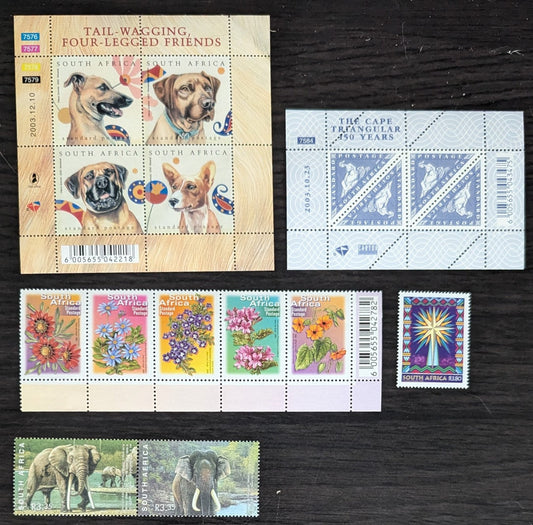 Lot 101 South Africa SC#1314/1330 2003 Dogs - Elephants Issues, 5 VFNH Single, Pair, Strip Of 5 & Souvenir Sheets, Click on Listing to See ALL Pictures, 2017 Scott Cat. $12.9