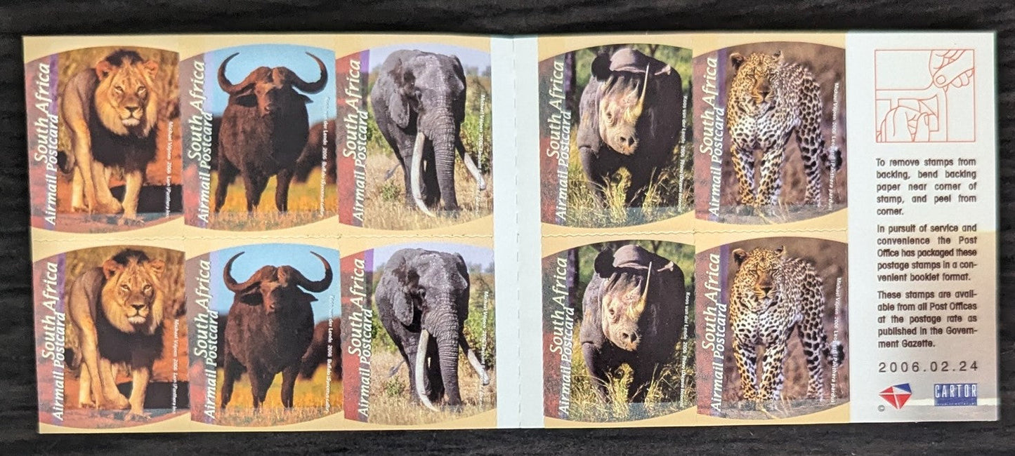 Lot 108 South Africa SC#C74a (3.65r) Multicolored 2006 Big Game Animals Airmail Issue, A VFNH Booklet of 10, Click on Listing to See ALL Pictures, 2017 Scott Cat. $12.5