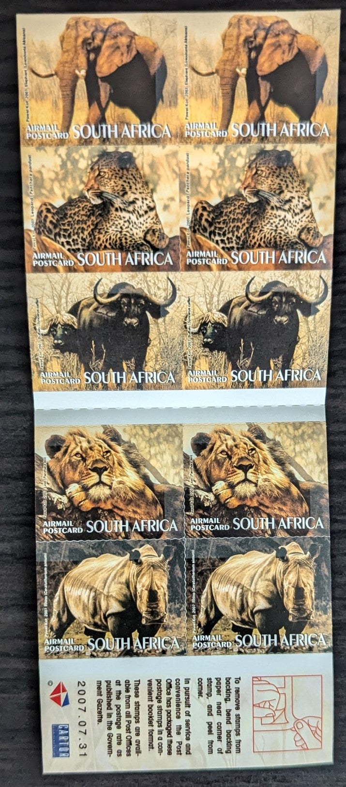 Lot 109 South Africa SC#C82a (4.01r) Multicolored 2007 Big Game Animals Airmail Issue, A VFNH Booklet of 10, Click on Listing to See ALL Pictures, 2017 Scott Cat. $11