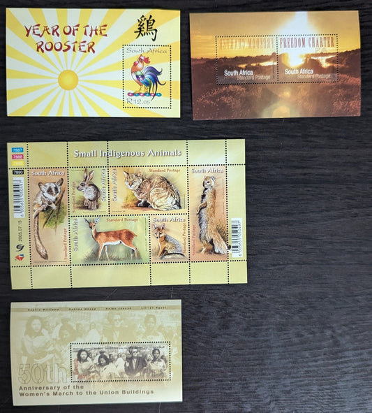 Lot 113 South Africa SC#1346/1362 2005-2006 New Years (Rooster) - Women's Anti-Apartheid March to the Union Building, Pretoria 50th Anniv Issues, 4 VFNH Souvenir Sheets, Click on Listing to See ALL Pictures, 2017 Scott Cat. $11.55