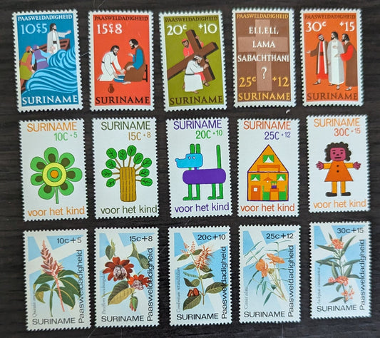 Lot 131 Surinam SC#B192/B207 1973-1974 Easter Charities & Child Welfare Issues, 15 VFNH/OG Singles, Click on Listing to See ALL Pictures, 2017 Scott Cat. $6.8