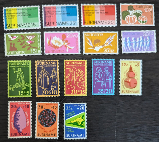 Lot 132 Surinam SC#421/B225 1974-1975 Symbolic Designs - Child Welfare Issues, 16 VFNH/OG Singles, Click on Listing to See ALL Pictures, 2017 Scott Cat. $8.7