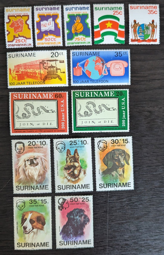 Lot 133 Surinam SC#424/B235 1975-1976 Independence - Child Welfare Issues, 14 VFNH Singles, Click on Listing to See ALL Pictures, 2017 Scott Cat. $17.15