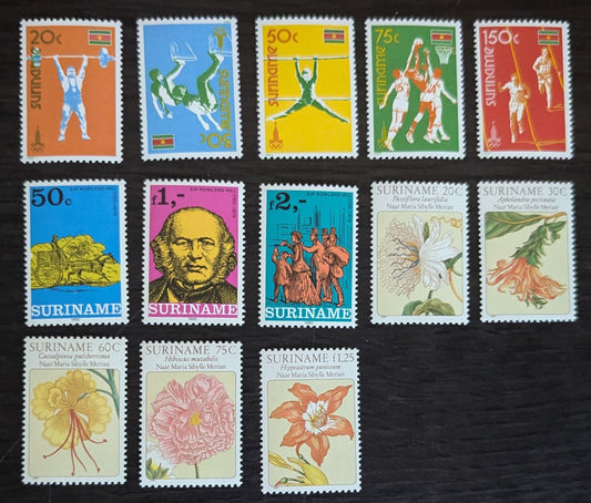 Lot 138 Surinam SC#549/567 1980-1981 Rowland Hill - Flower Paintings Issues, 13 VFNH Singles, Click on Listing to See ALL Pictures, 2017 Scott Cat. $13.25