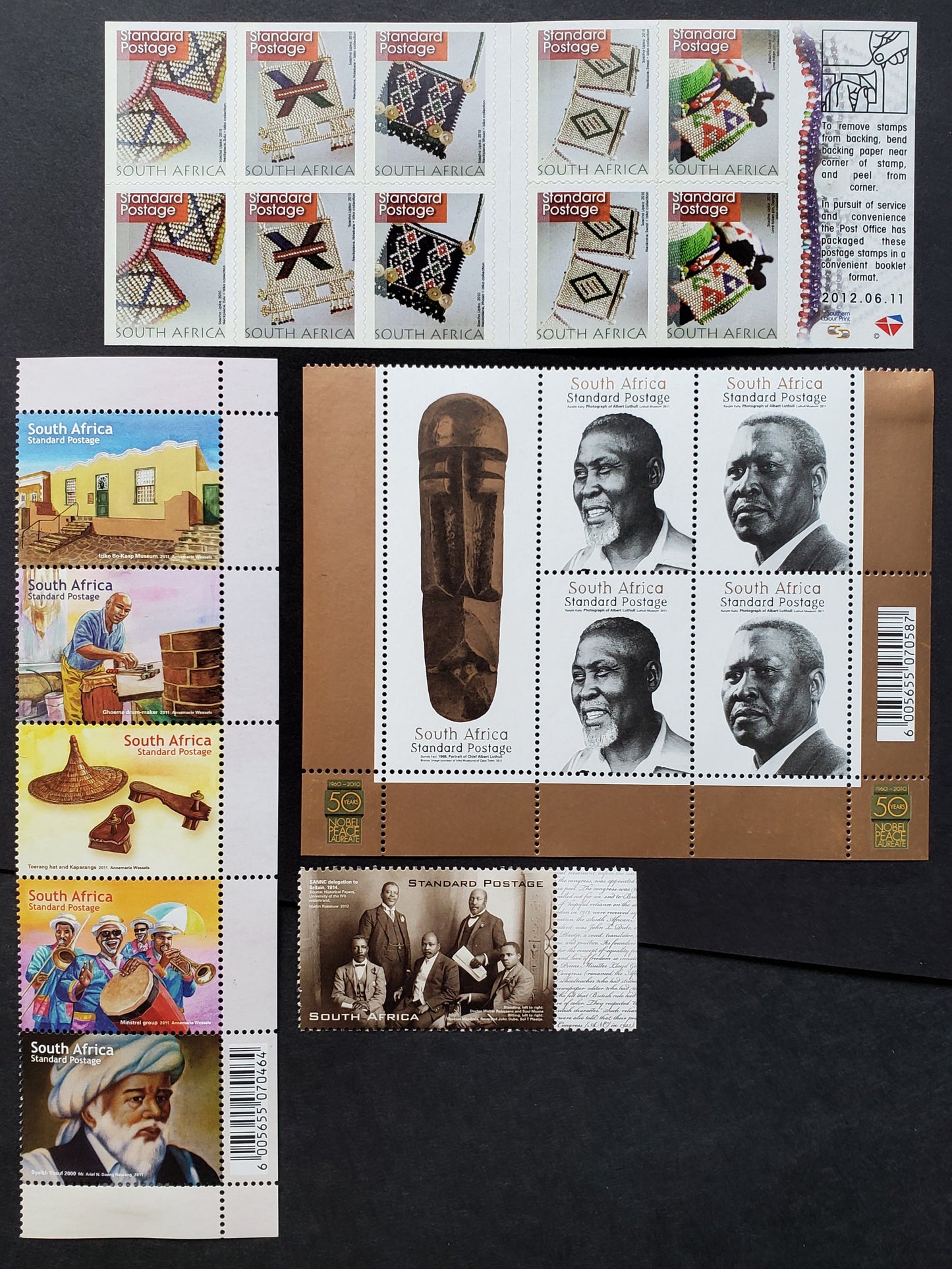 Lot 152 South Africa SC#1456a/1475 2010-2012 Beadwork / South African Native National Congress Issues, A VFNH Booklet Of 10, A Strip Of 5, A Single And A Sheet Of 5, Click on Listing to See ALL Pictures, 2017 Scott Classic Cat. $13.5