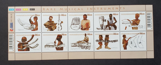 Lot 153 South Africa SC#1463 2011 African Musical Instruments Issue, A VFNH Sheet Of 10, Click on Listing to See ALL Pictures, 2017 Scott Classic Cat. $17.5