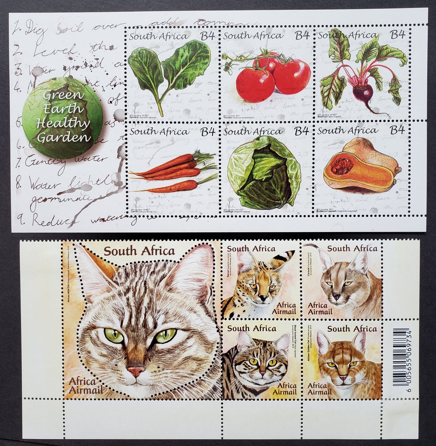 Lot 154 South Africa SC#1465/C105 2011 Vegetables / Cats Issues, A VFNH Sheet Of 6 And 5, Click on Listing to See ALL Pictures, 2017 Scott Classic Cat. $16.75