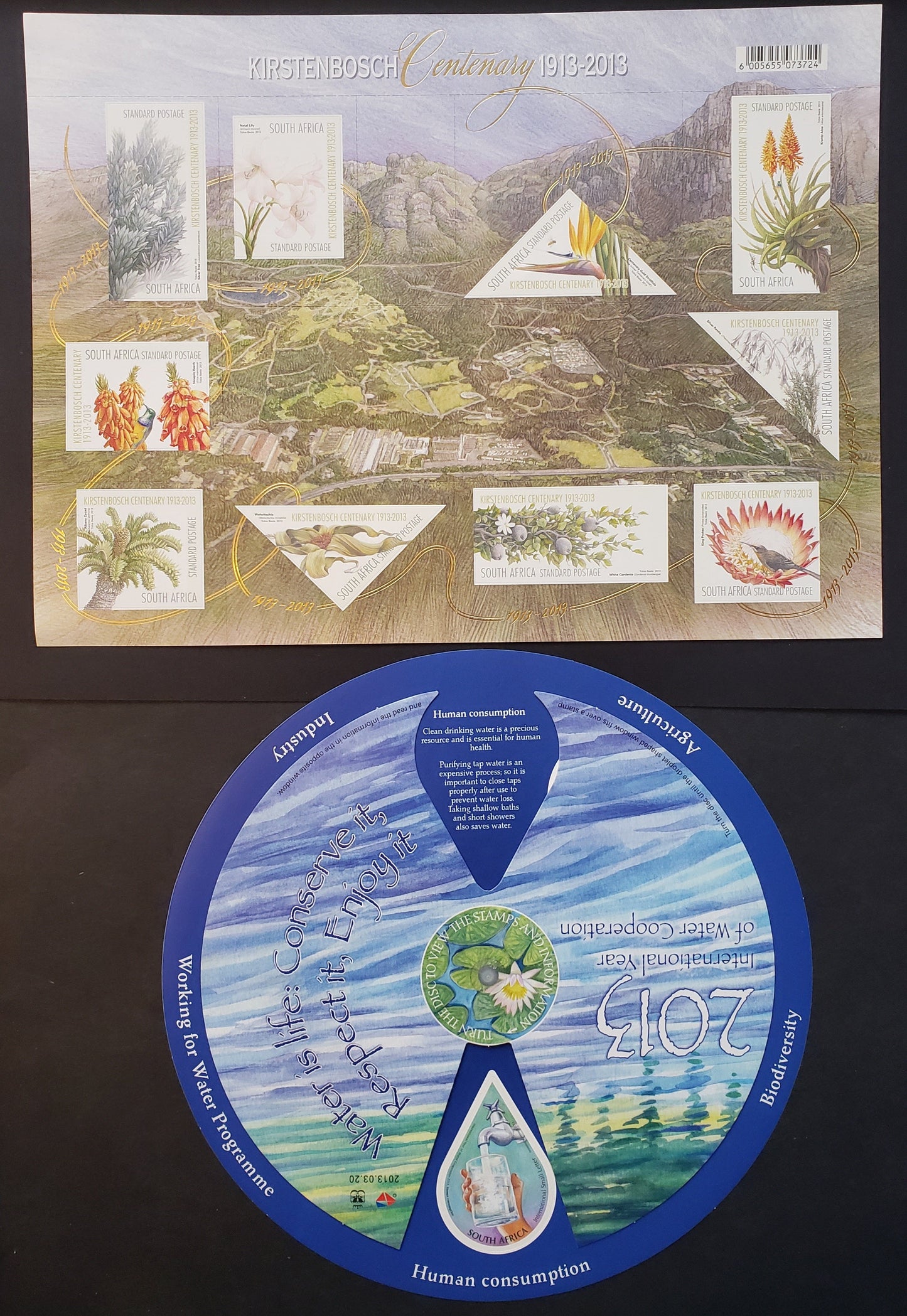 Lot 174 South Africa SC#1493/1496 2013 International Year Of Water Cooperation / Botanical Gardens Issues, A VFNH Sheet Of 5 And A Sheet Of 10, Click on Listing to See ALL Pictures, 2017 Scott Classic Cat. $13