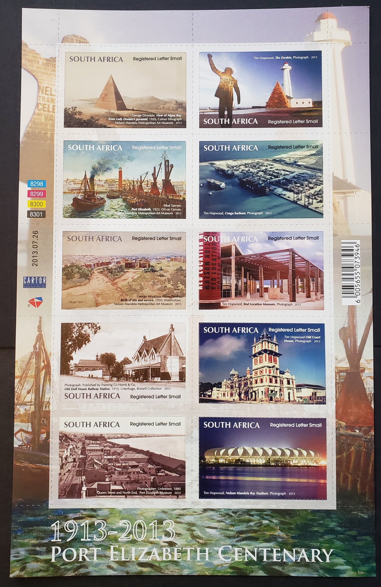 Lot 175 South Africa SC#F2 2013 Port Elizabeth Issue, A VFNH Sheet Of 10, Click on Listing to See ALL Pictures, 2017 Scott Classic Cat. $40