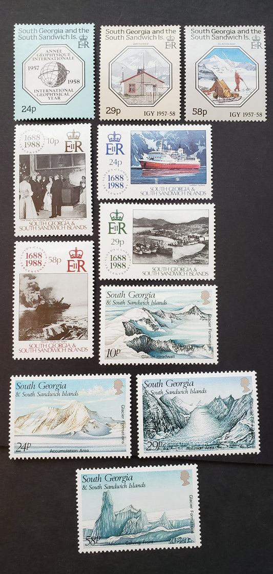 Lot 180 South Georgia SC#124/138 1987-1989 Intl. Geogphysical Year / Glacier Formations Issues, 11 VFOG Singles, Click on Listing to See ALL Pictures, 2017 Scott Classic Cat. $15.5