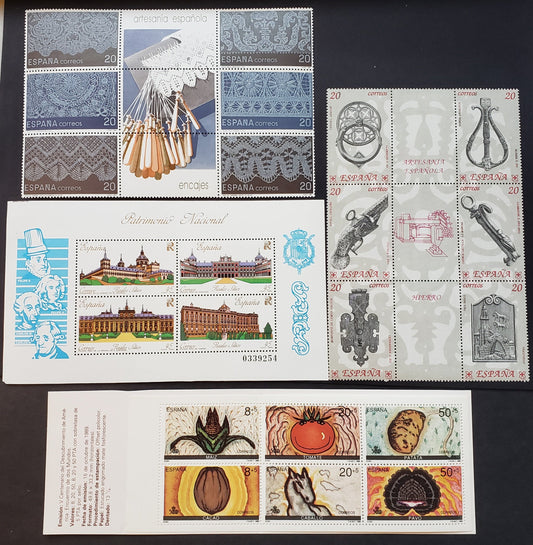 Lot 184 Spain SC#2604/2625 1989-1990 Lace / Wrought Iron Issues, 2 VFOG Sheets Of 6 + Labels, Sheet Of 4 And Booklet Of 6, Click on Listing to See ALL Pictures, 2017 Scott Classic Cat. $7.4