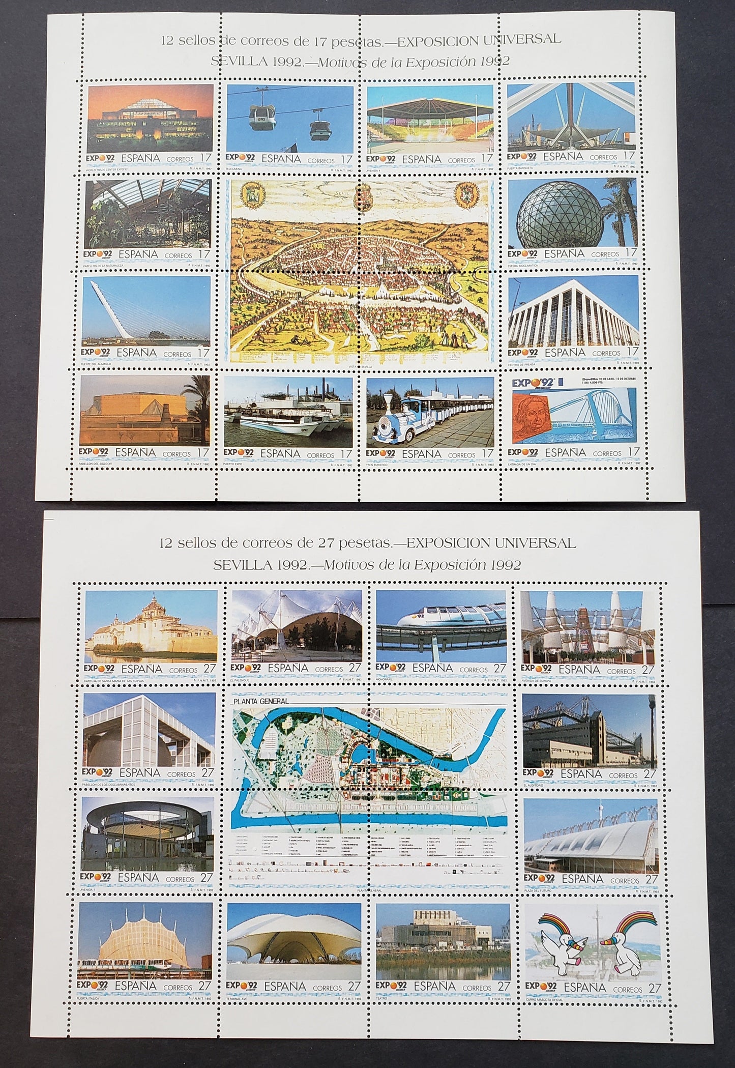 Lot 186 Spain SC#2672/2673 1992 Expo'92 Issue, 2 VFNH Sheets Of 12 + Labels, Click on Listing to See ALL Pictures, 2017 Scott Classic Cat. $13.5