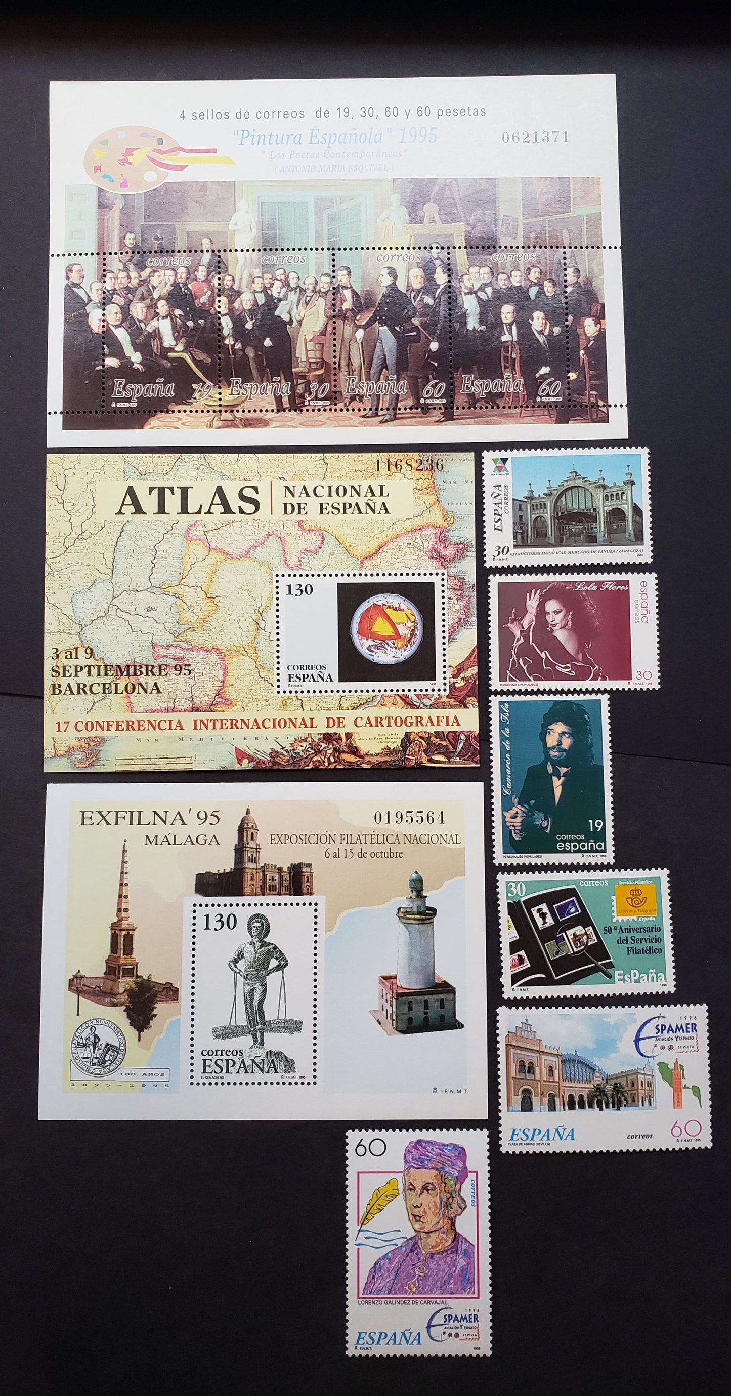 Lot 194 Spain SC#2828/2863 1995-1996 17th Intl. Conference Of Cartography / Lanuza Central Market Issues, 6 VFNH Singles And 3 Souvenir Sheets, Click on Listing to See ALL Pictures, 2017 Scott Classic Cat. $11.8