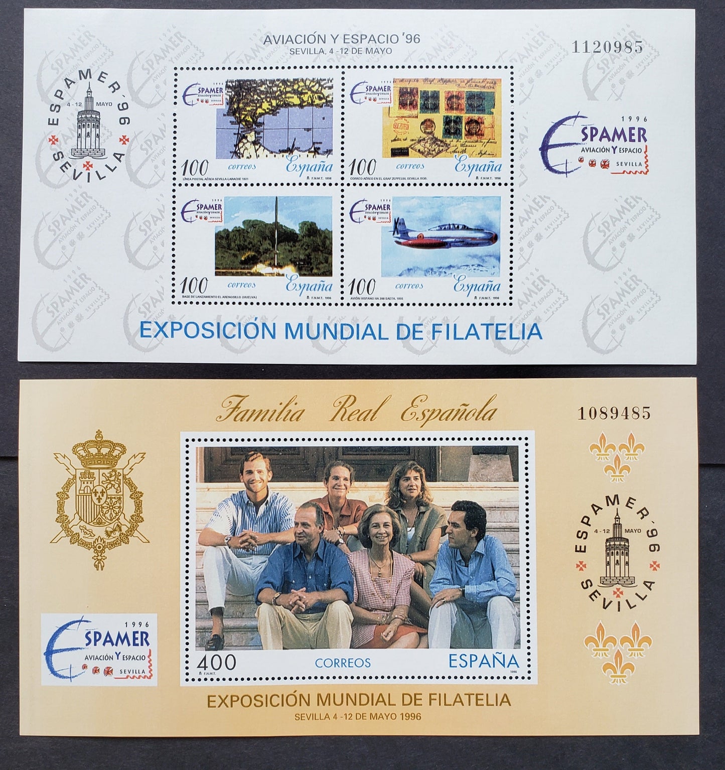 Lot 195 Spain SC#2851/2852 1996 Espamer '96 Philatelic Exhibition Issue, 2 VFNH Souvenir Sheets, Click on Listing to See ALL Pictures, 2017 Scott Classic Cat. $14