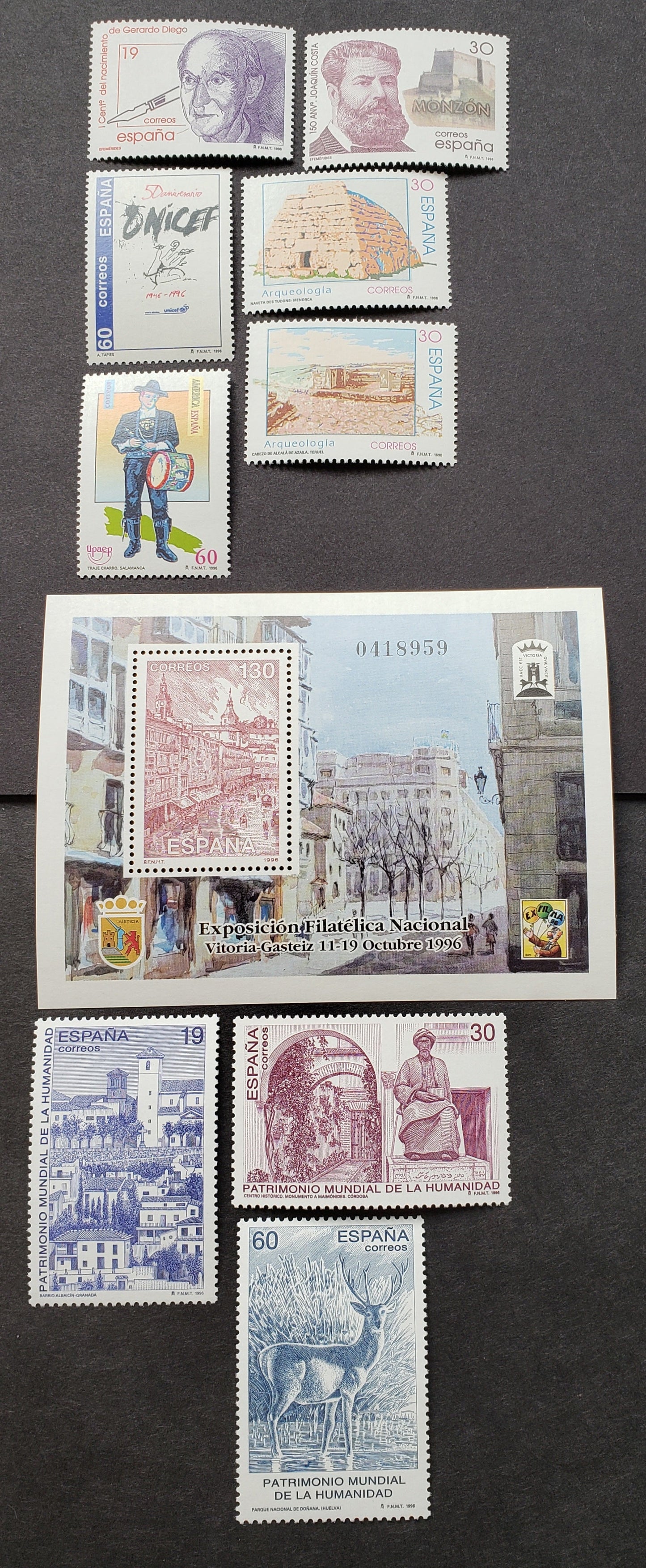 Lot 196 Spain SC#2864/2875 1996 Costa & Diego / Unesco Issues, 9 VFNH Singles And 1 Souvenir Sheet, Click on Listing to See ALL Pictures, 2017 Scott Classic Cat. $8