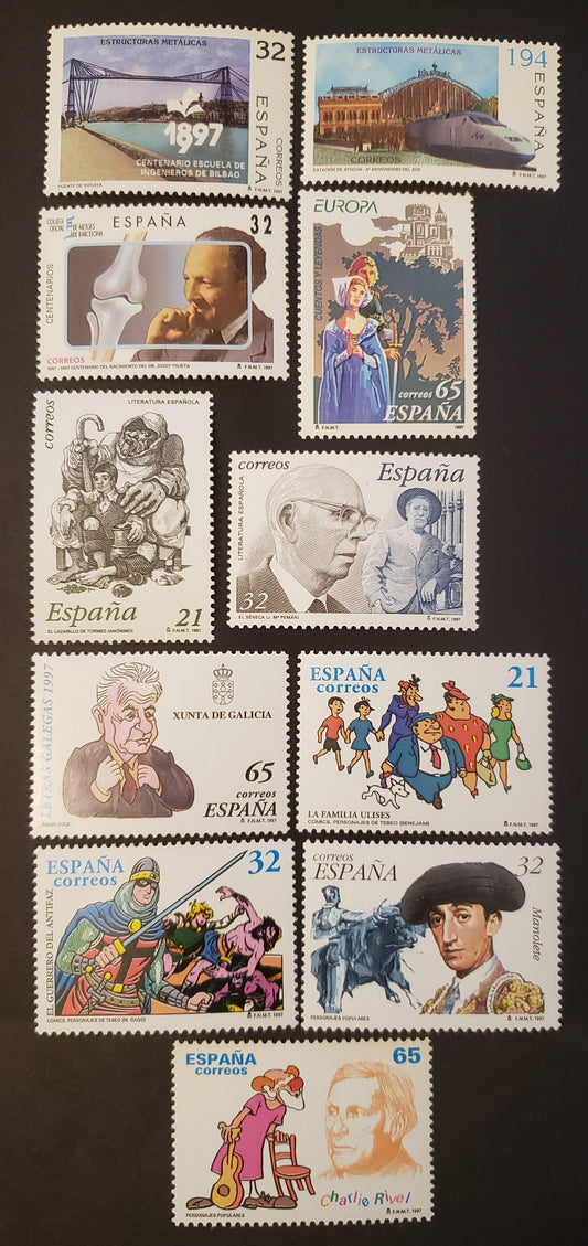 Lot 200 Spain SC#2886/2896 1997 Bilbao School Of Engineering / Popular Personalities Isuues, 11 VFNH Singles, Click on Listing to See ALL Pictures, 2017 Scott Classic Cat. $10