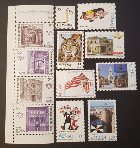 Lot 203 Spain SC#2925a/2934 1997-1998 Jewish Heritage In Spain / Self-Government Satues For Melilla And Ceuta Issues, A VFNH Strip Of 4 And 8 Singles, Click on Listing to See ALL Pictures, 2017 Scott Classic Cat. $10.8