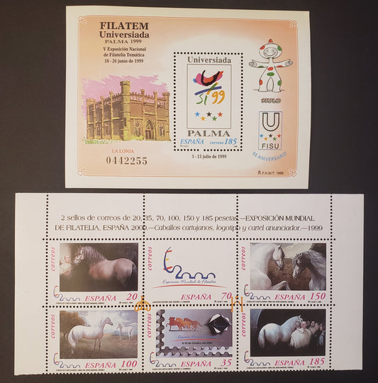 Lot 210 Spain SC#2997/3019 1999 Palma '99 / Carthusian Horse Issues, A VFNH Souvenir Sheet And Block Of 6, Click on Listing to See ALL Pictures, 2017 Scott Classic Cat. $17