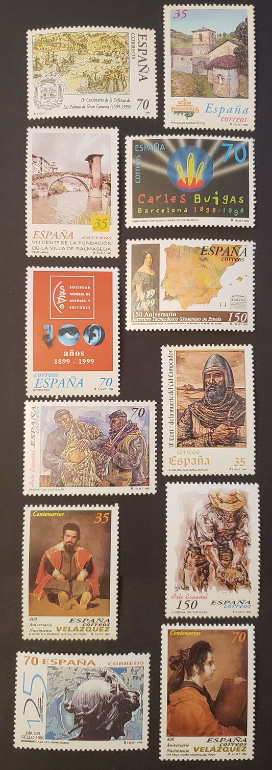 Lot 211 Spain SC#3000/3015 1999 Defense Of Las Palmas de Gran Canaria / UPU 125th Anniv. Issues, 12 VFNH Singles, Click on Listing to See ALL Pictures, 2017 Scott Classic Cat. $11.25