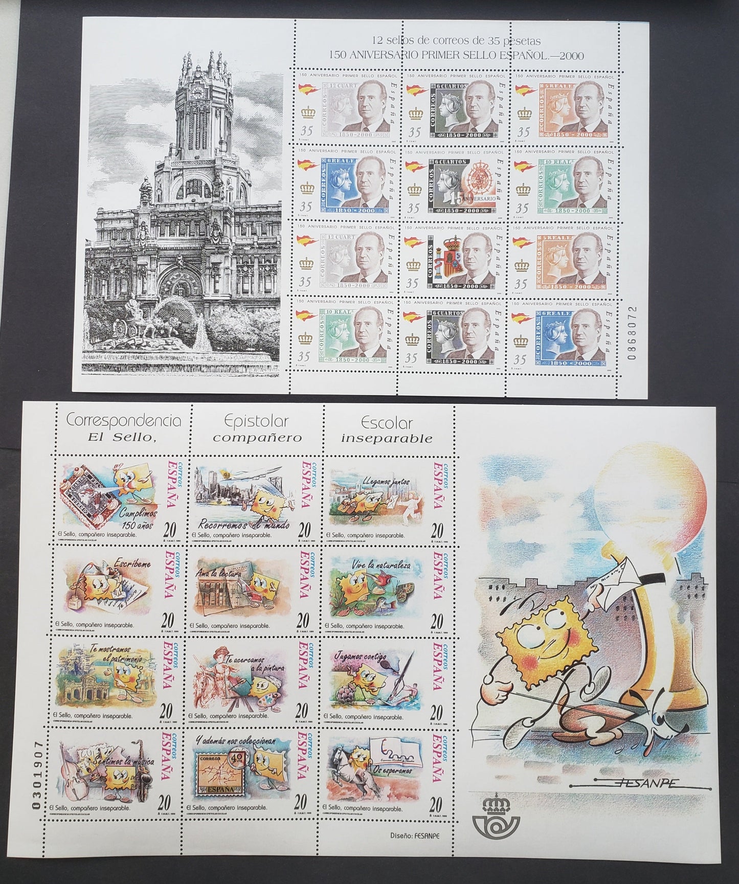 Lot 213 Spain SC#2016/3022 1999-2000 Letter Writing / Spanish Postage Stamps Issues, 2 VFNH Sheets Of 12, Click on Listing to See ALL Pictures, 2017 Scott Classic Cat. $11.5