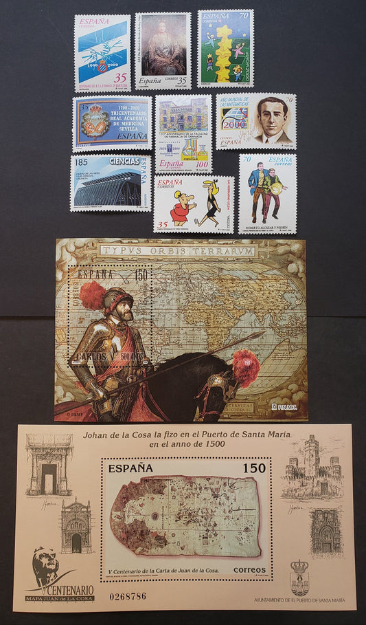 Lot 214 Spain SC#3034/3051 2000 Royal Barcelona Sports Club / World Map Of Juan de la Cosa Issues, 9 VFNH Singles And 2 Souvenir Sheets, Click on Listing to See ALL Pictures, 2017 Scott Classic Cat. $13.4