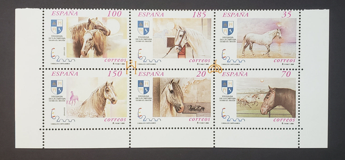 Lot 215 Spain SC#3052 2000 Carthusian Horses Issue, A VFNH Block Of 6, Click on Listing to See ALL Pictures, 2017 Scott Classic Cat. $13