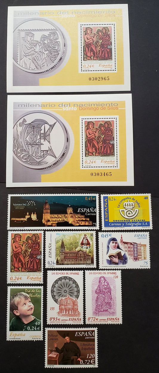 Lot 220 Spain SC#3109/3118b 2001 Baltasar Gracian / St. Dominic Of Silos Issues, 9 VFNH Singles And 2 Souvenir Sheets, Click on Listing to See ALL Pictures, 2017 Scott Classic Cat. $14.35