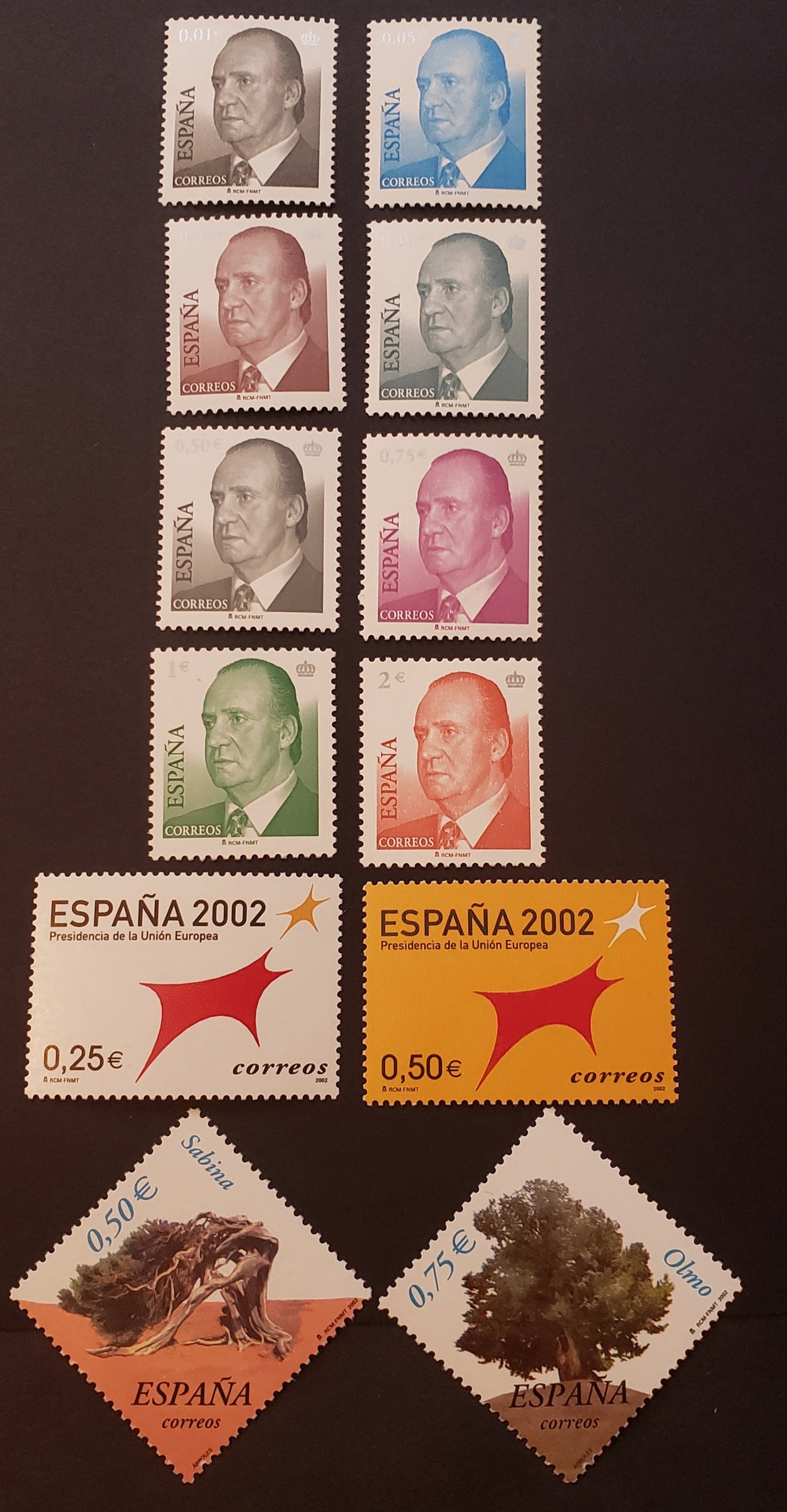 Lot 223 Spain SC#3133/3144 2001-2002 King Juan Carlos / Trees Issues, 12 VFNH Singles, Click on Listing to See ALL Pictures, 2017 Scott Classic Cat. $16.9