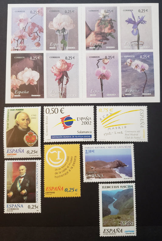 Lot 224 Spain SC#3145/3154 2002 Flowers / Parks Issues, 7 VFNH Singles And A Sheet Of 8, Click on Listing to See ALL Pictures, 2017 Scott Classic Cat. $17.95