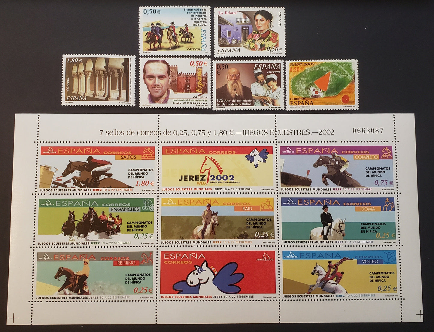 Lot 226 Spain SC#3162/3168 2002 Monasteery Of Saint Cugat / Dolores Peinado Issues, 6 VFNH Singles And 1 Sheet Of 7, Click on Listing to See ALL Pictures, 2017 Scott Classic Cat. $19.9