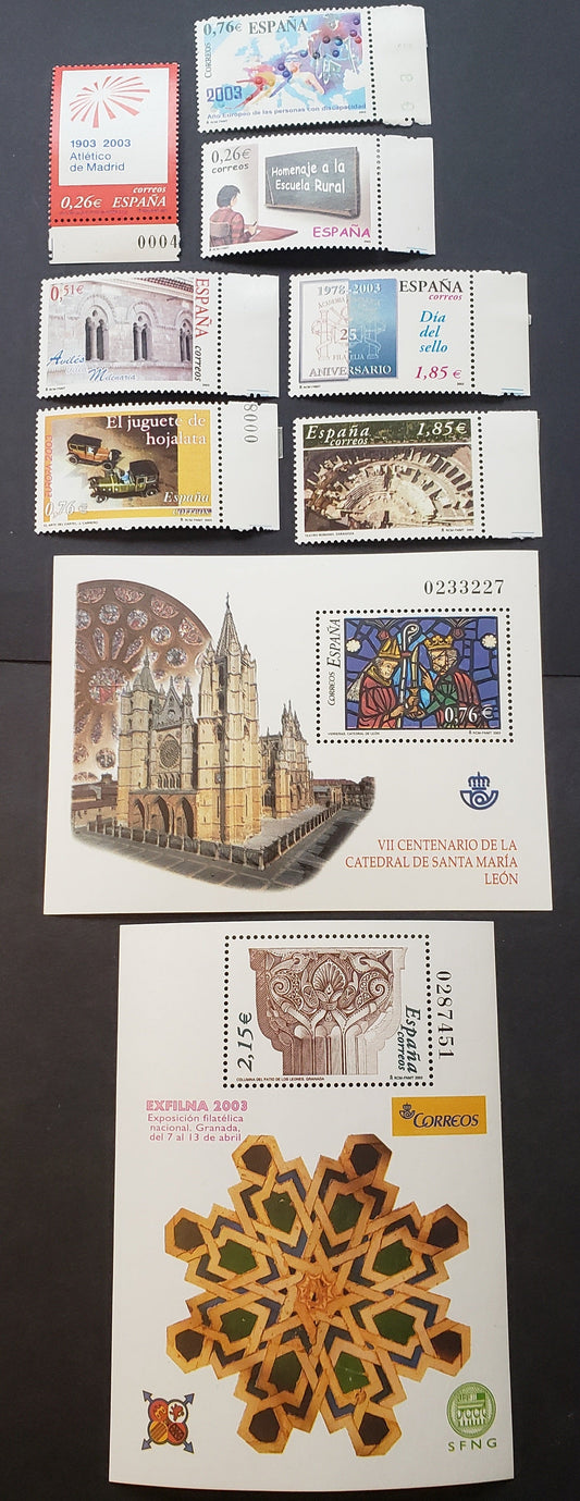 Lot 232 Spain SC#3210/3243 2003 Rural Schools / Santa Maria Cathedral Issues, 7 VFNH Singles And 2 Souvenir Sheets, Click on Listing to See ALL Pictures, 2017 Scott Classic Cat. $20.75