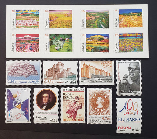 Lot 233 Spain SC#3208/3228 2003 Paintings / El Diaro Montanes Newspaper Issues, 9 VFNH Singles And 1 Booklet Of 8, Click on Listing to See ALL Pictures, 2017 Scott Classic Cat. $14.7